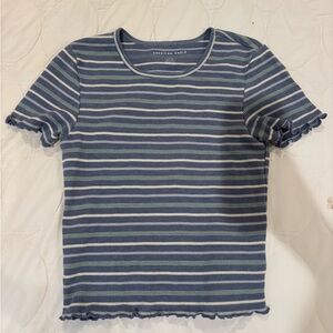 American Eagle Outfitters Navy and White Striped cropped baby Tee